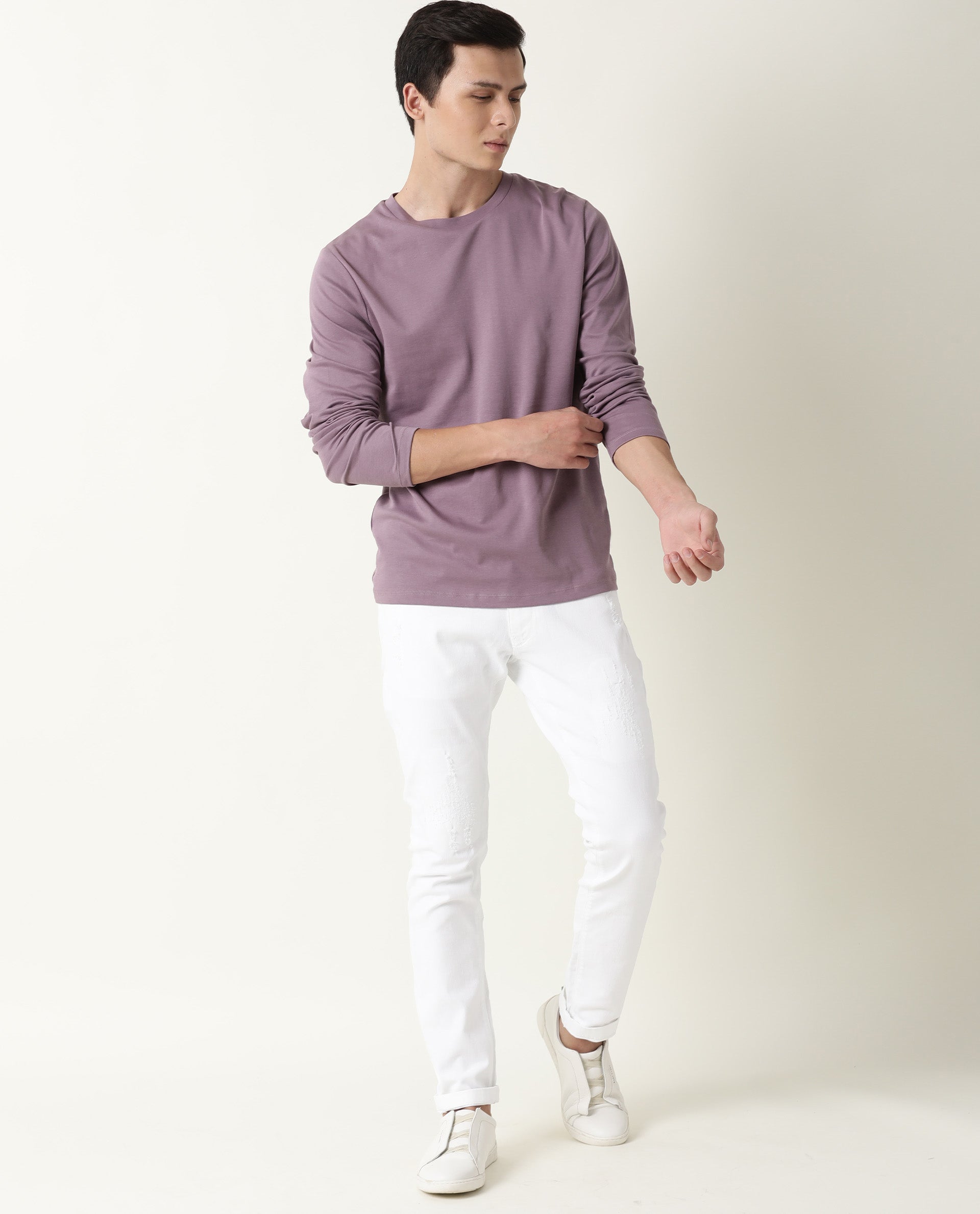 Men's Full Purple T-shirt Cotton Lycra Fabric Crew Neck Slim Fit - T-SHIRT LOVER