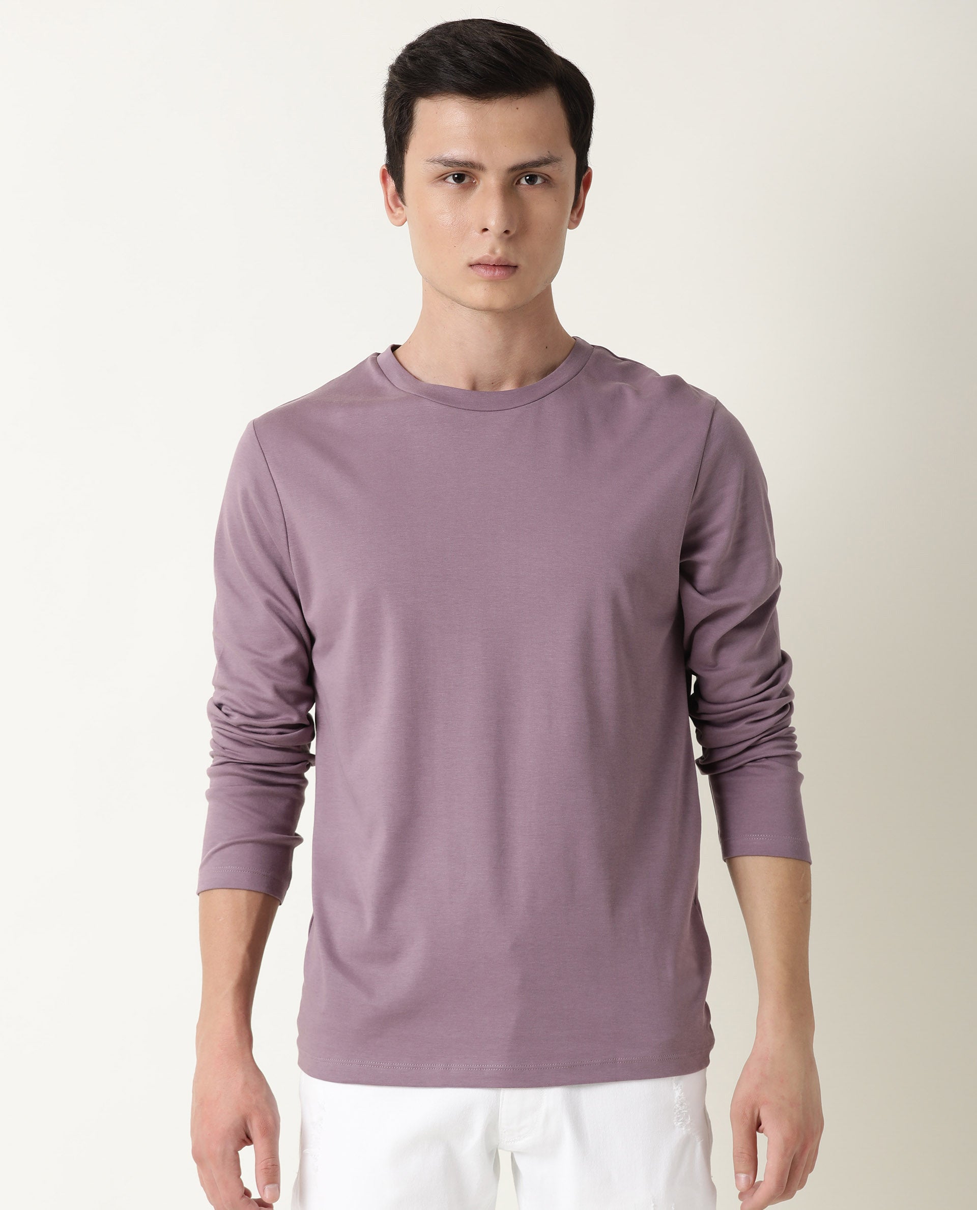 Men's Full Purple T-shirt Cotton Lycra Fabric Crew Neck Slim Fit - T-SHIRT LOVER